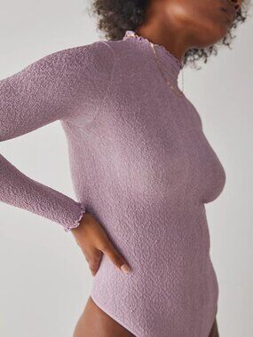 Free People Intimately Mara Mock Neck Bodysuit - Mauve Mousse - Size XS/S